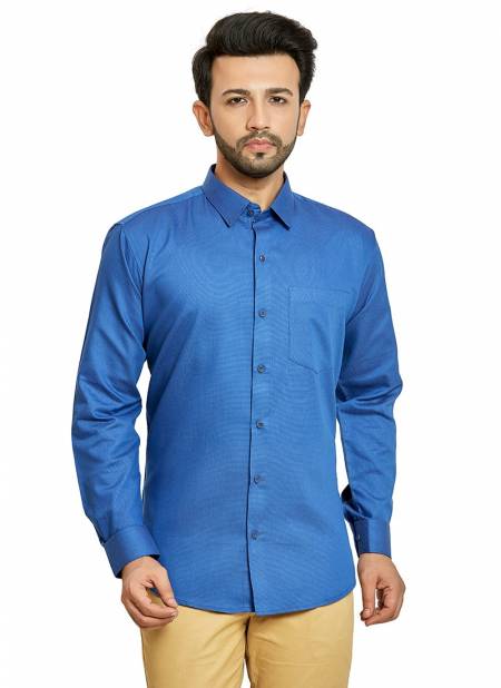 Outluk 1428 Fancy Heavy Regular Wear Cotton Satin Mens Shirt Collection 1428-BLUE